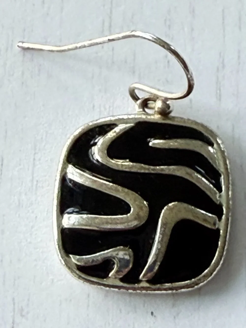 Modern Black Enamel Wave Square Drop Earrings